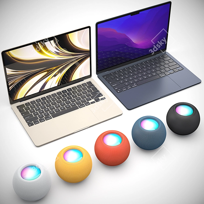 2022 MacBook Air HomePods All Colors 3D model image 1