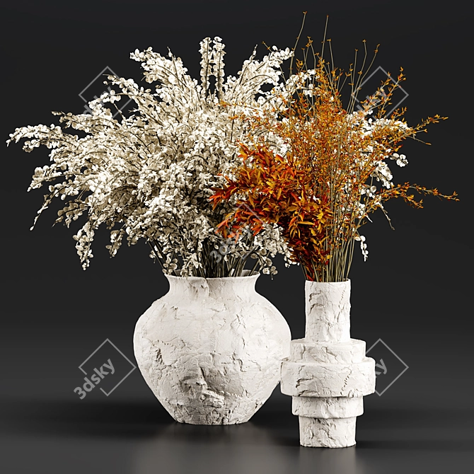 Concrete Vase Branch Bouquet Decor 3D model image 1