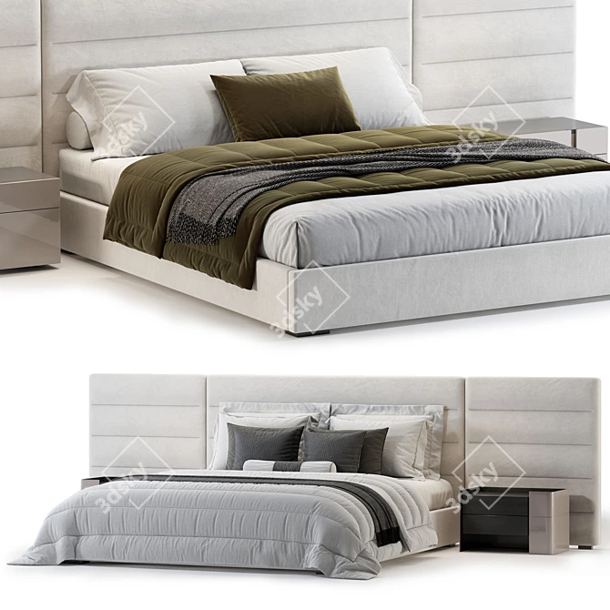Modern Bed Frame with Mattress 3D model image 1