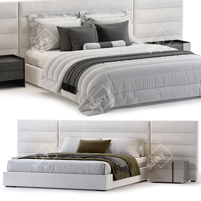 Modern Bed Frame with Mattress 3D model image 2