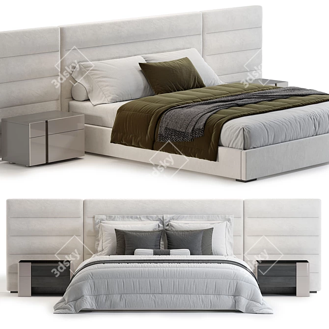 Modern Bed Frame with Mattress 3D model image 3