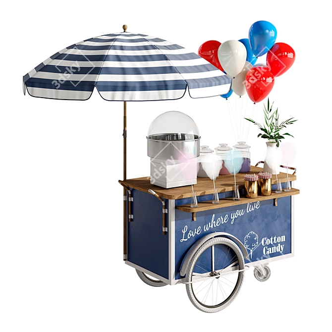 Vintage Cotton Candy Cart Kit 3D model image 3