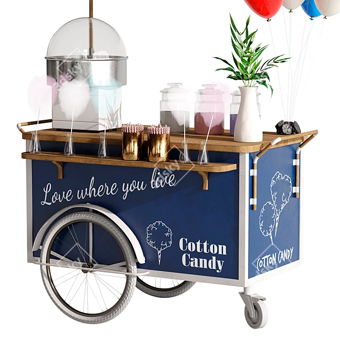 Vintage Cotton Candy Cart Kit 3D model image 4