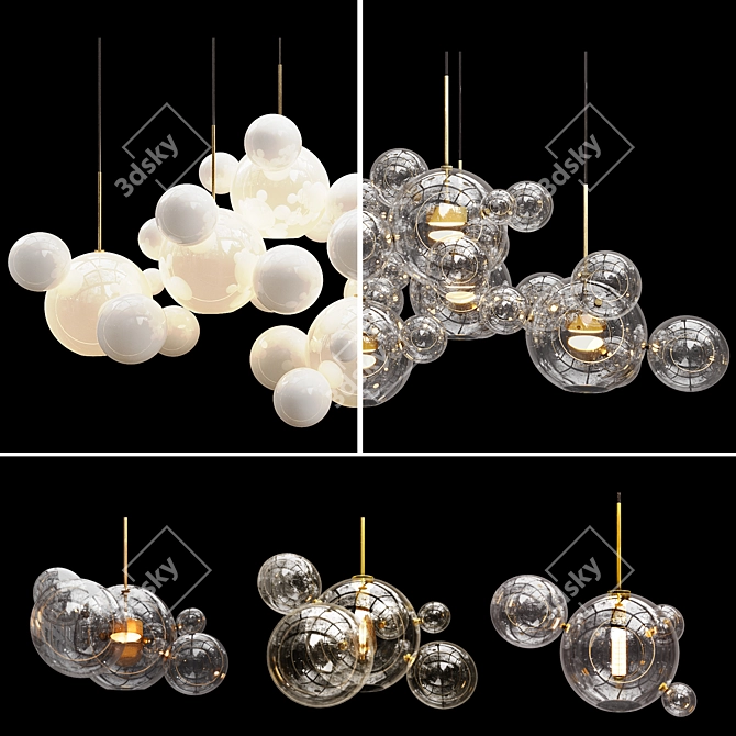 Bubble Pendant Light Trio Set 3D model image 1