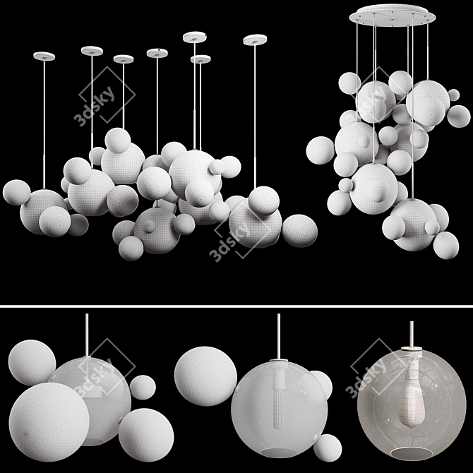 Bubble Pendant Light Trio Set 3D model image 4