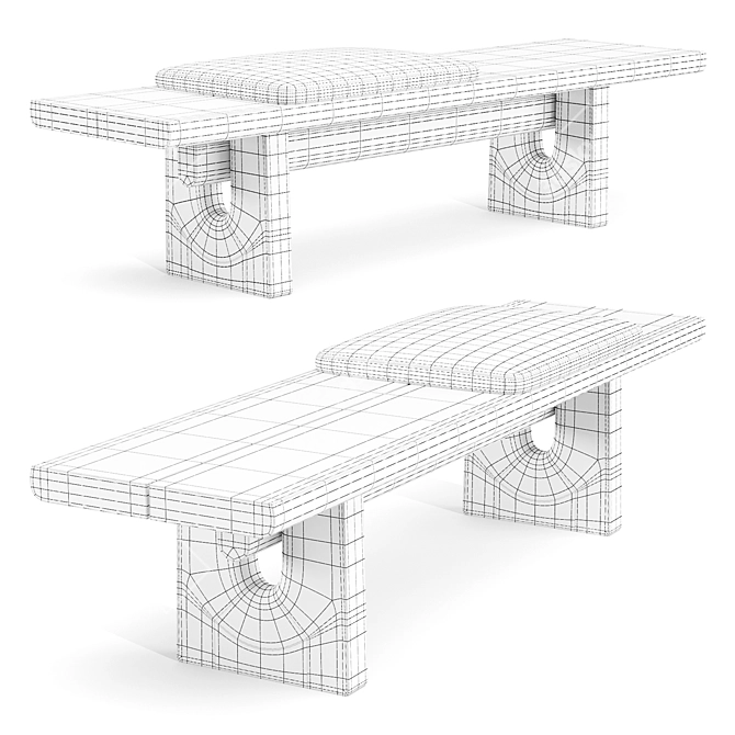 Poliform Nara Wooden Bench, Elegant 3D model image 4