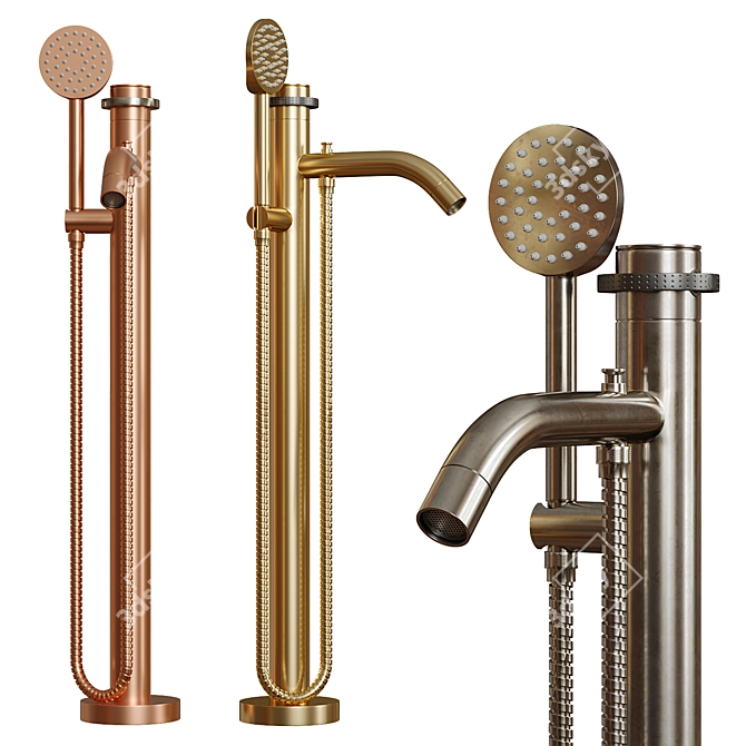 Metal Wall Mounted Bath Mixer 3D model image 1