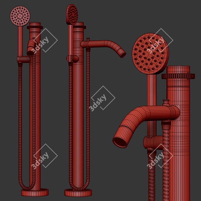 Metal Wall Mounted Bath Mixer 3D model image 2