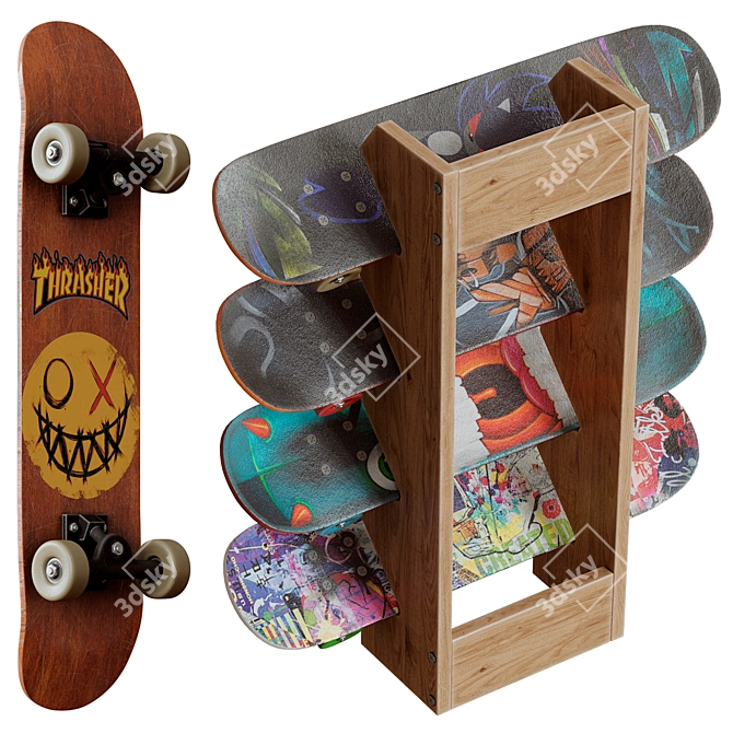 Printed Skateboard Set 3D model image 4