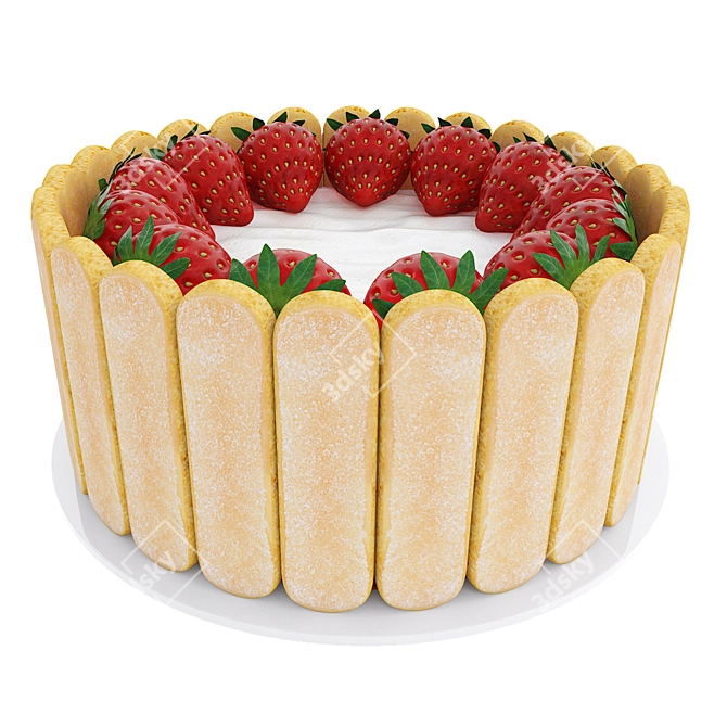 Strawberry Cake & Cookies 3D Model 3D model image 1