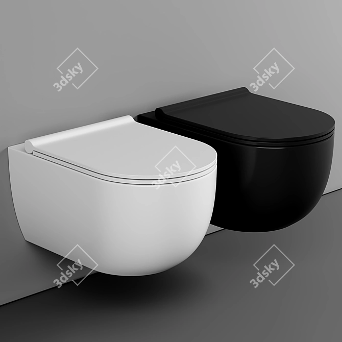 Sleek Black Rimless Wall Toilet 3D model image 1