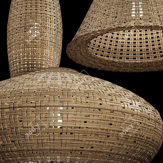 Rattan Pendant Light Trio 3D model image 2