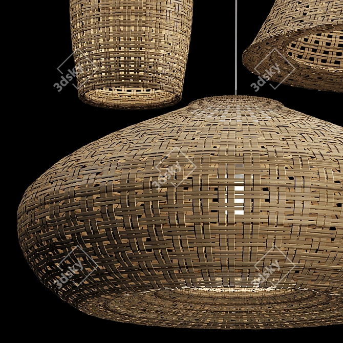 Rattan Pendant Light Trio 3D model image 3
