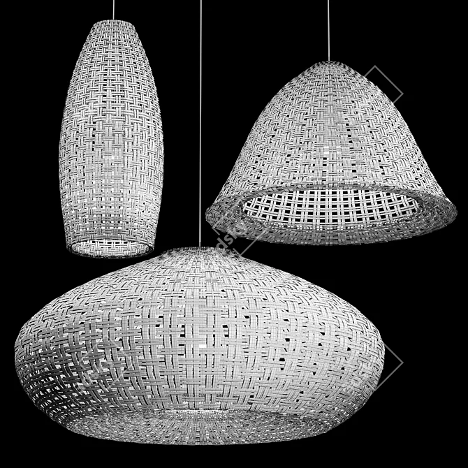 Rattan Pendant Light Trio 3D model image 4