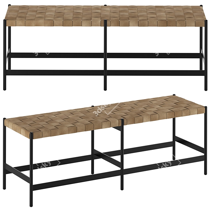 Handcrafted Woven Leather Bench 3D model image 1