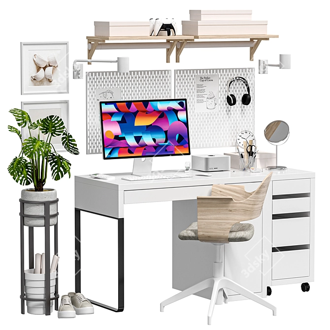 Modern Office Workstation Set 3D model image 4