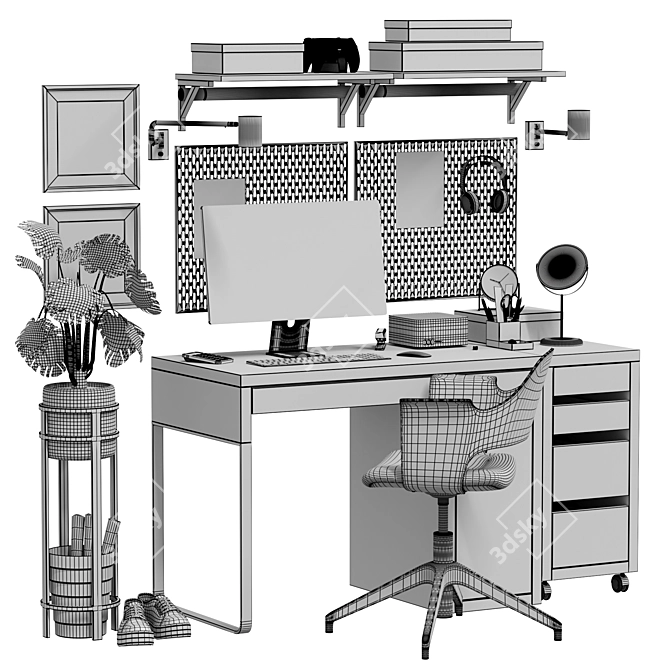 Modern Office Workstation Set 3D model image 6