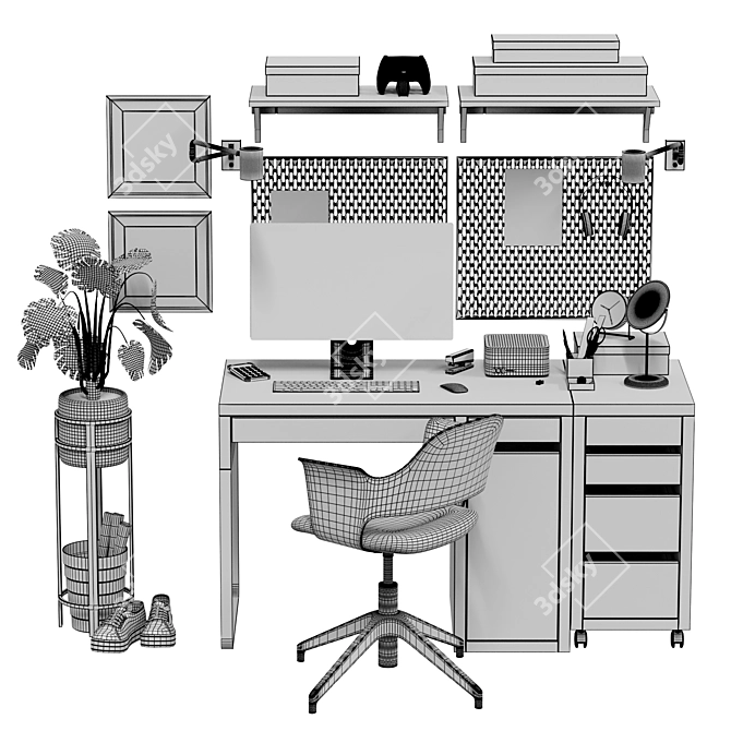 Modern Office Workstation Set 3D model image 7