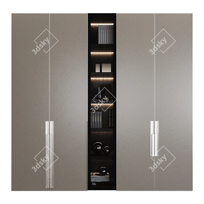 Luxury Leather Wardrobe with Shelf 3D model image 2