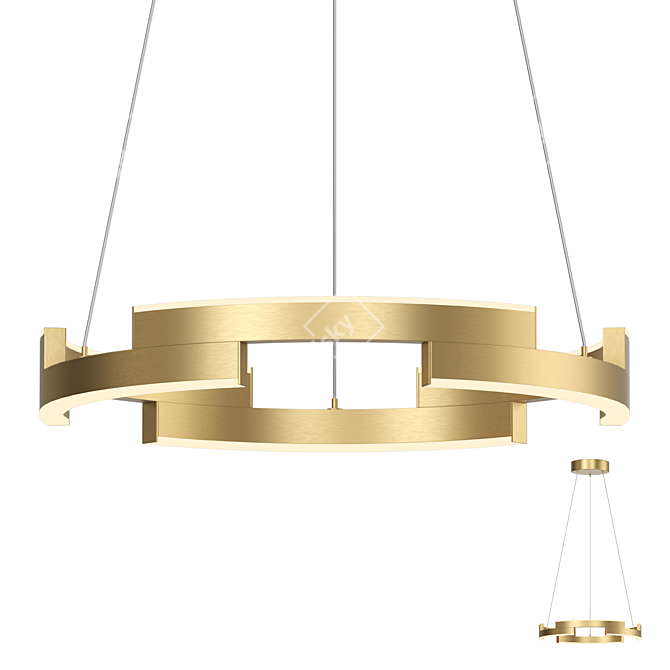 Glowing Brass Ring LED Chandelier 3D model image 1