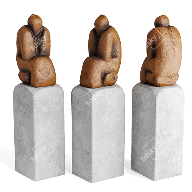 Sculpted Figure Marble Pedestal 3D model image 3