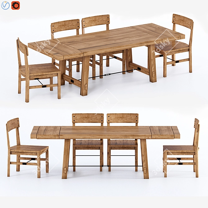 RusticExtend Dining Set 3D model image 1