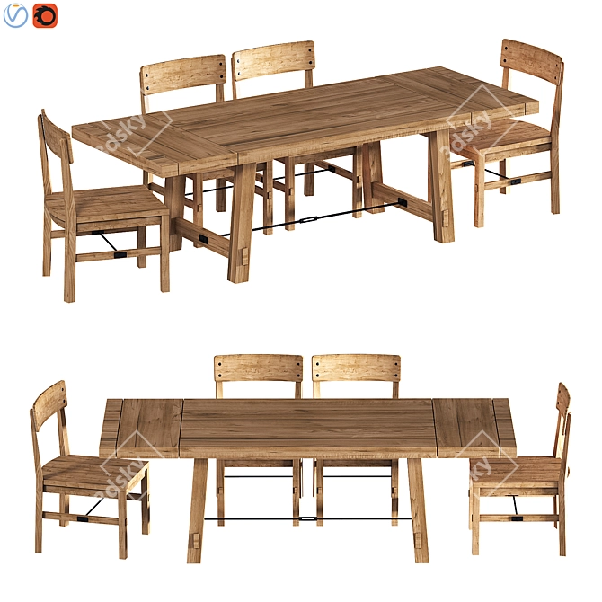 RusticExtend Dining Set 3D model image 4