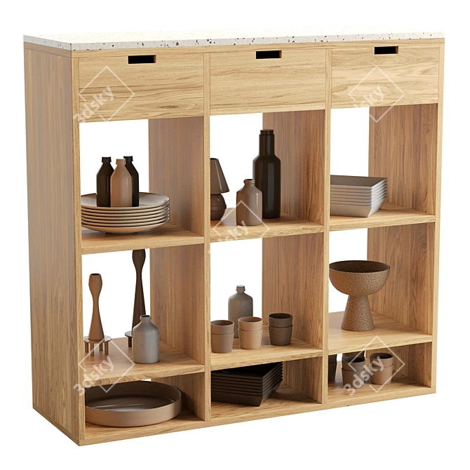 Teak & Pink Terrazzo Bookcase 3D model image 1