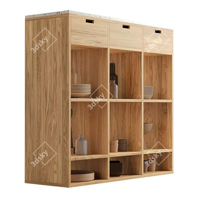 Teak & Pink Terrazzo Bookcase 3D model image 4