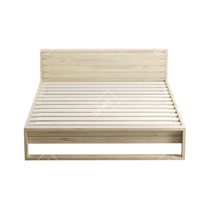 Elegant Teak Bed Frame 3D model image 2