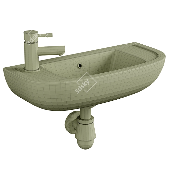 Sleek Wall-Hung Cloakroom Basin 3D model image 2
