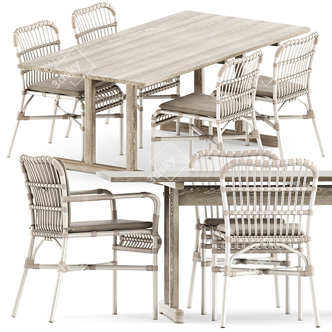 modern dining set, designer furniture 3D model image 1