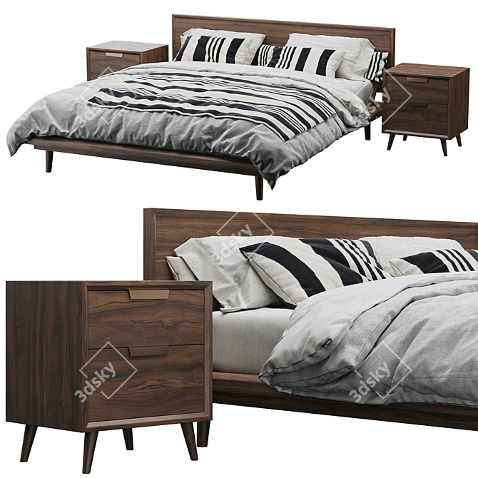 Asher Bed with Nightstands Set 3D model image 1