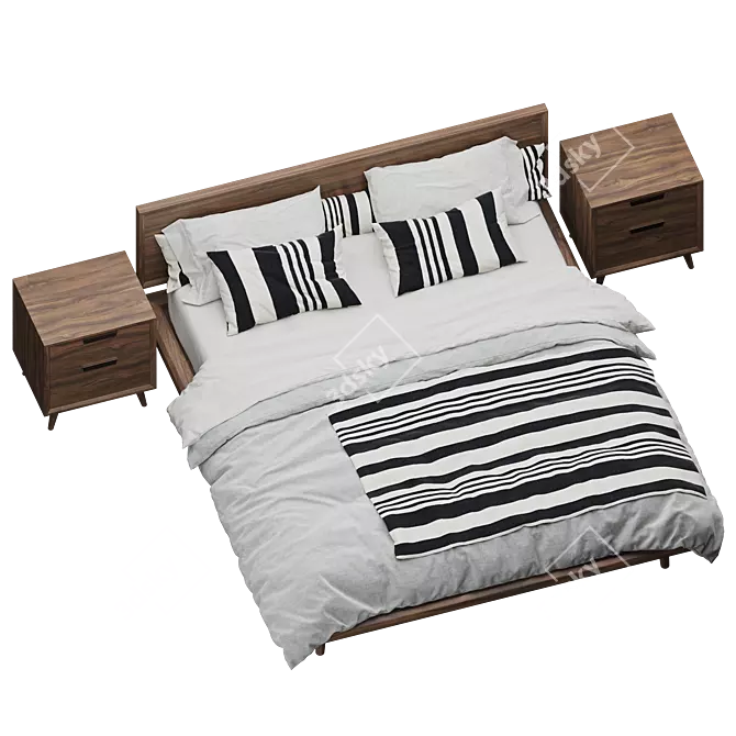 Asher Bed with Nightstands Set 3D model image 5