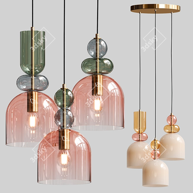 - Modern Metal Glass Pendant Combo 3D model image 1