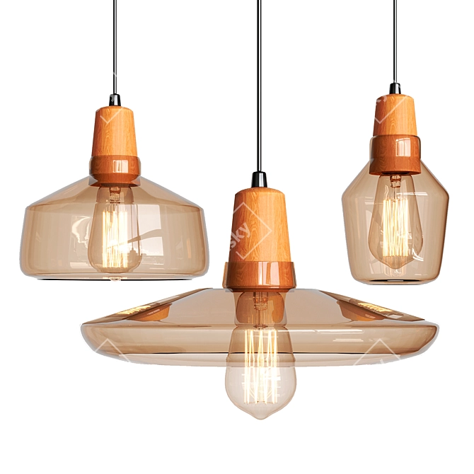 Modern Three-Head Glass Chandelier 3D model image 1