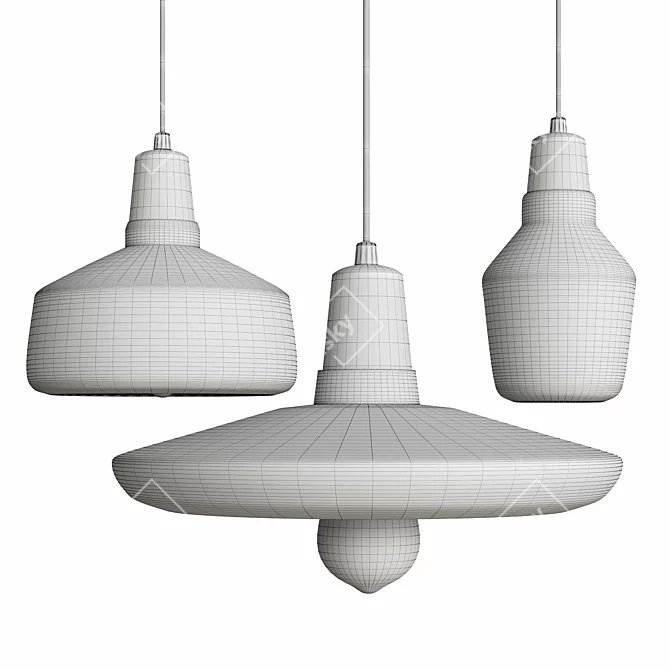 Modern Three-Head Glass Chandelier 3D model image 2