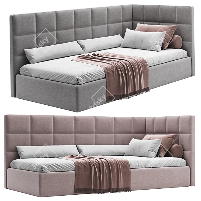 Delhi Single Bed With Soft Headboard 3D model image 2