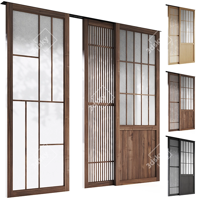 Japanese Style Sliding Room Divider 3D model image 1