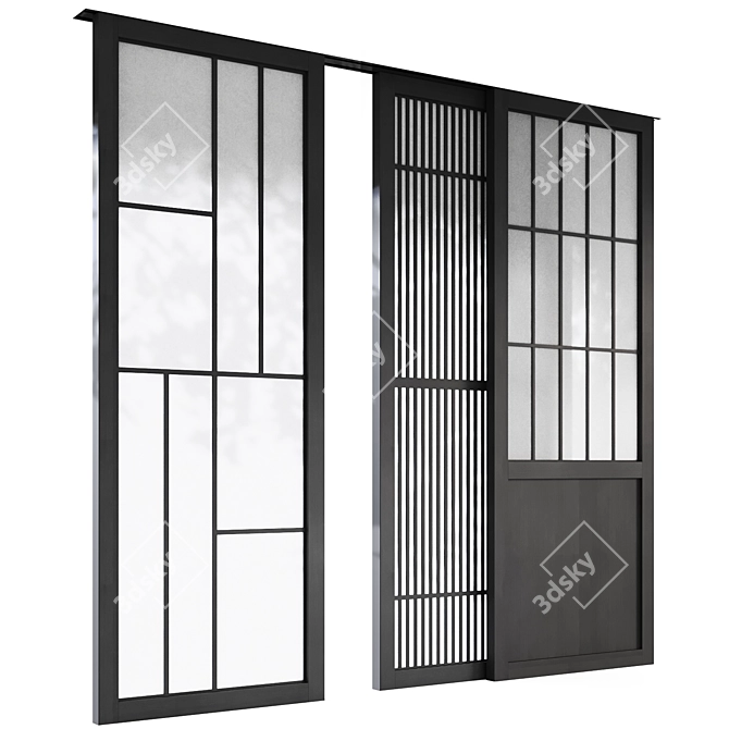 Japanese Style Sliding Room Divider 3D model image 3