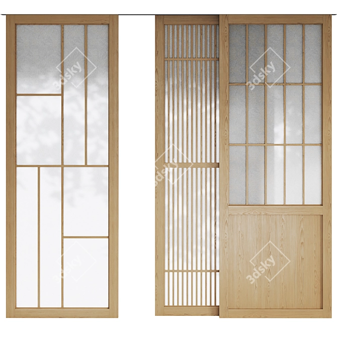 Japanese Style Sliding Room Divider 3D model image 4