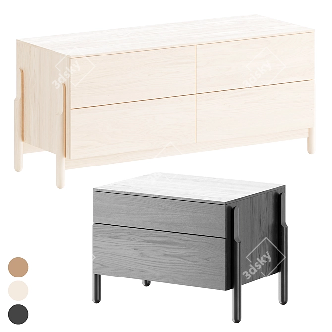 ASH Bedside Table with 4 Drawers 3D model image 1