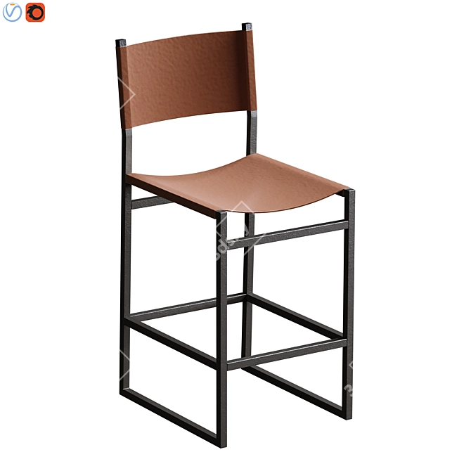 Rugged Leather Bar Stools 3D model image 1