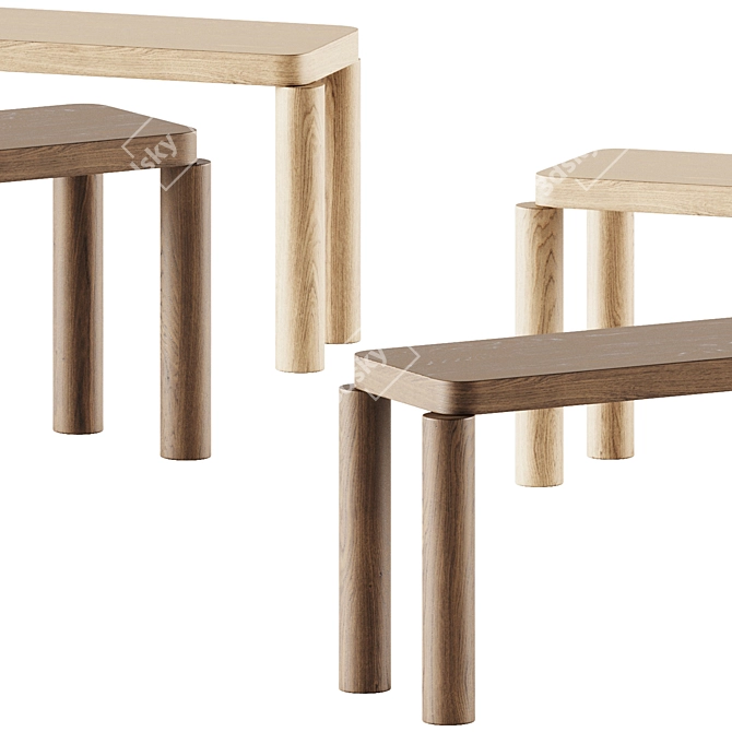Sleek Offset Bench Designer Seating 3D model image 2