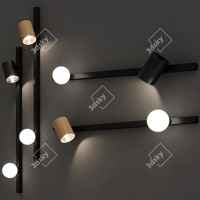 Nevada Modern Metal Glass Wood Pendant 3D model image 2