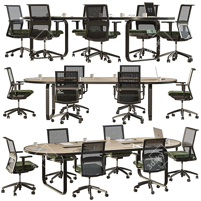 Elegant Oval Conference Table 3D model image 1