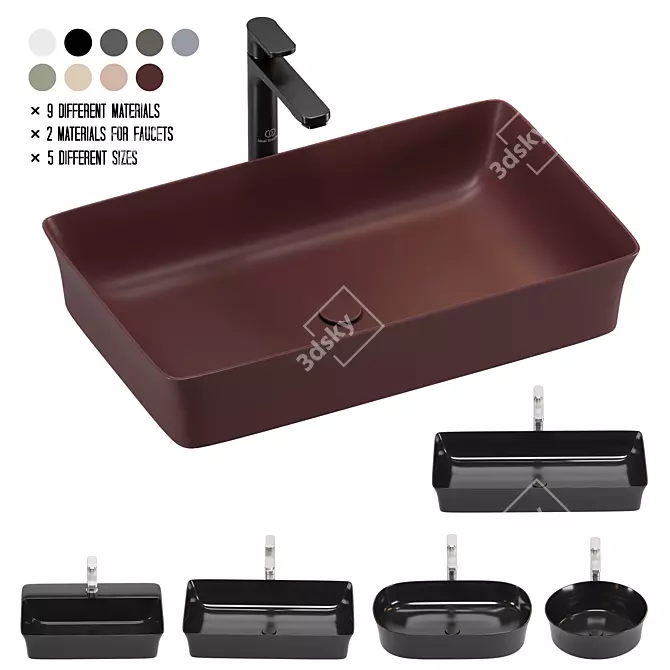 Modern Washbasin Set with Varied Sizes 3D model image 1