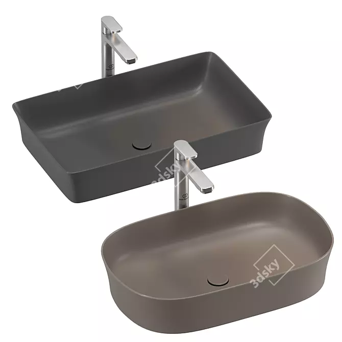 Modern Washbasin Set with Varied Sizes 3D model image 2