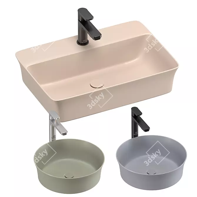 Modern Washbasin Set with Varied Sizes 3D model image 4