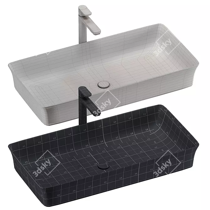 Modern Washbasin Set with Varied Sizes 3D model image 5